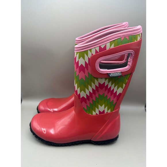 Bogs Rain Boots Kids Pink Green NH Native Pattern Waterproof 71841 YTH Size 4 - Picture 7 of 13